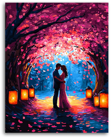 Loving Embrace Under the Cherry Blossoms - Paint by Numbers