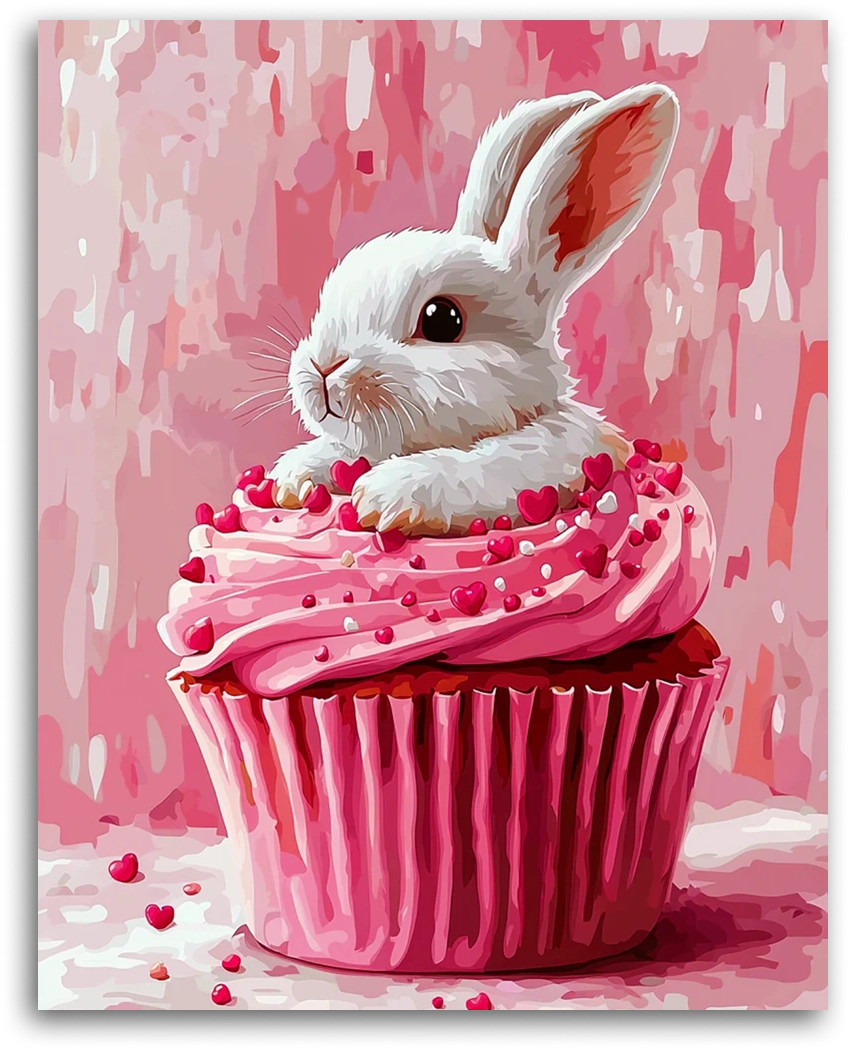 Sweet Bunny on a Cupcake - Paint by Numbers