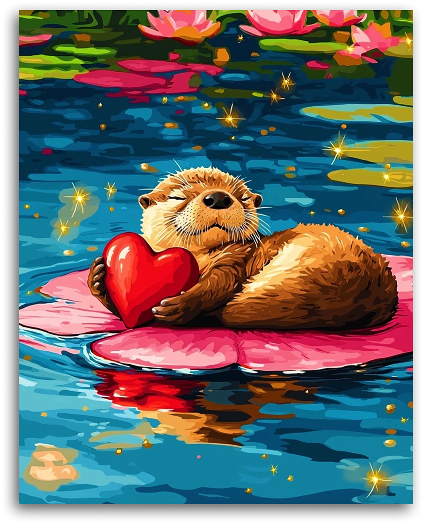 Floating Otter with Heart - Paint by Numbers