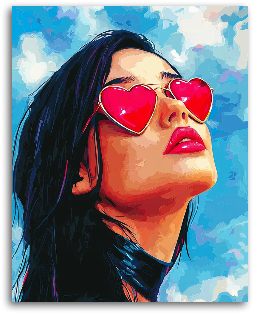 Girl with Heart-Shaped Glasses - Paint by Numbers