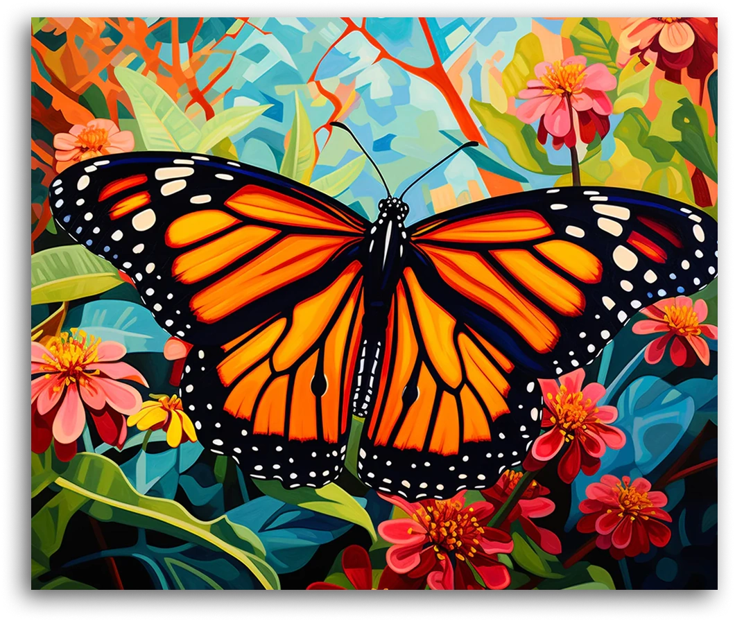 A Butterfly in a Vibrant Garden - Paint by Numbers