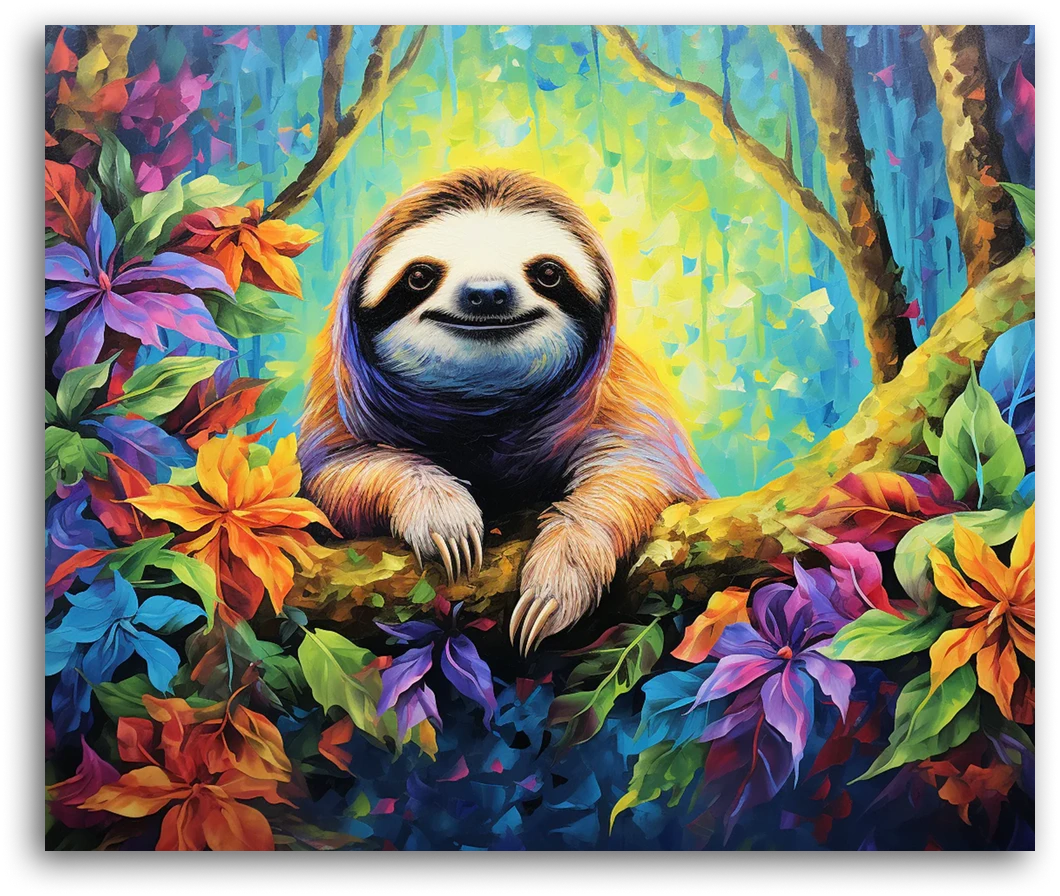 A Colorful Jungle Sloth - Paint by Numbers