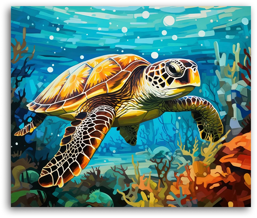 A Colorful Sea Turtle Swim - Paint by Numbers