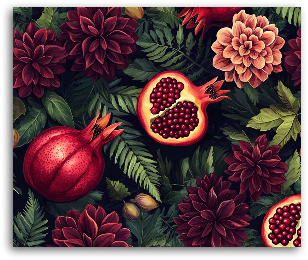 A Dark Pomegranate Garden - Paint by Numbers