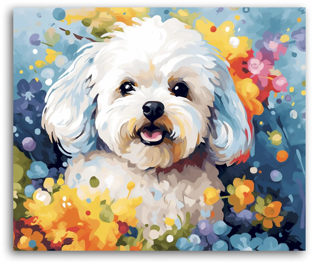 A Maltese in the Flower Field - Paint by Numbers
