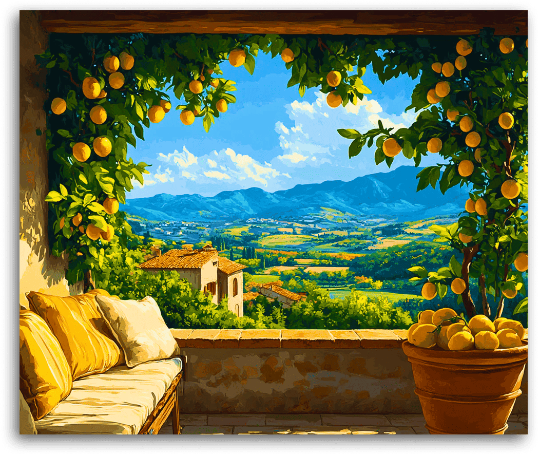 A Mediterranean Terrace with Lemons - Paint by Numbers