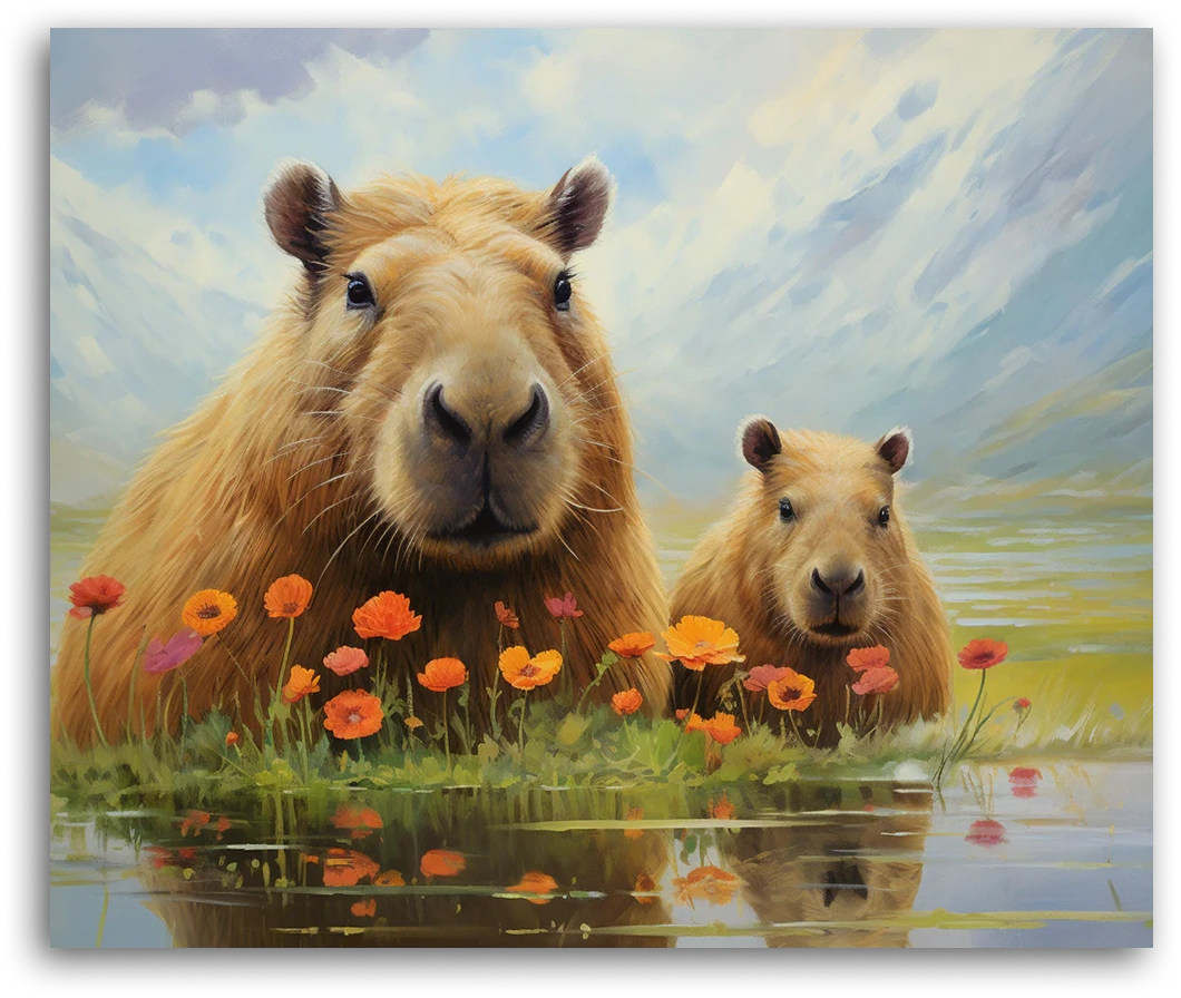 A Mother and Child Capybara - Paint by Numbers