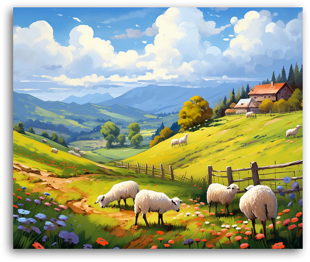 A Mountain Sheep Farm - Paint by Numbers