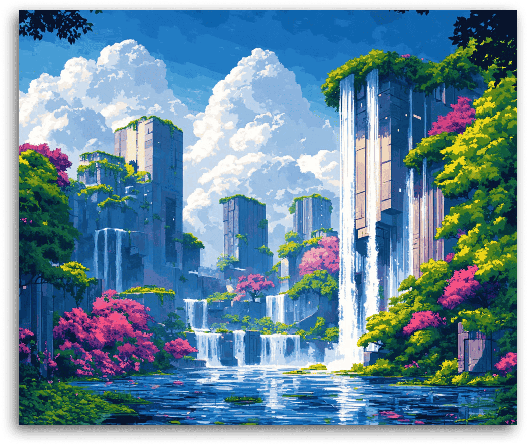 A Mystical City Falls - Paint by Numbers