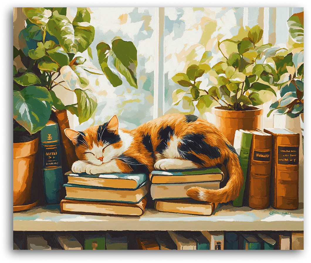 A Naptime Cat on Books - Paint by Numbers