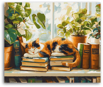 A Naptime Cat on Books - Paint by Numbers