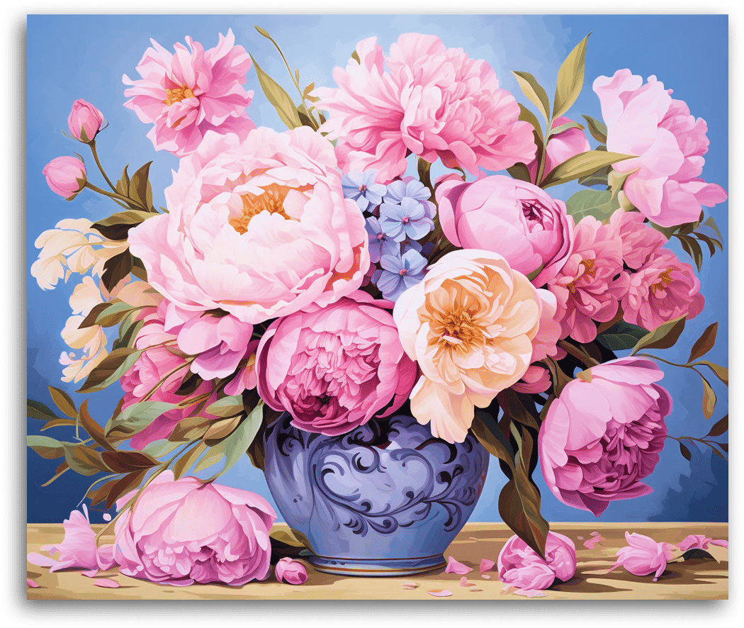 A Peony Arrangement in a Blue Vase - Paint by Numbers