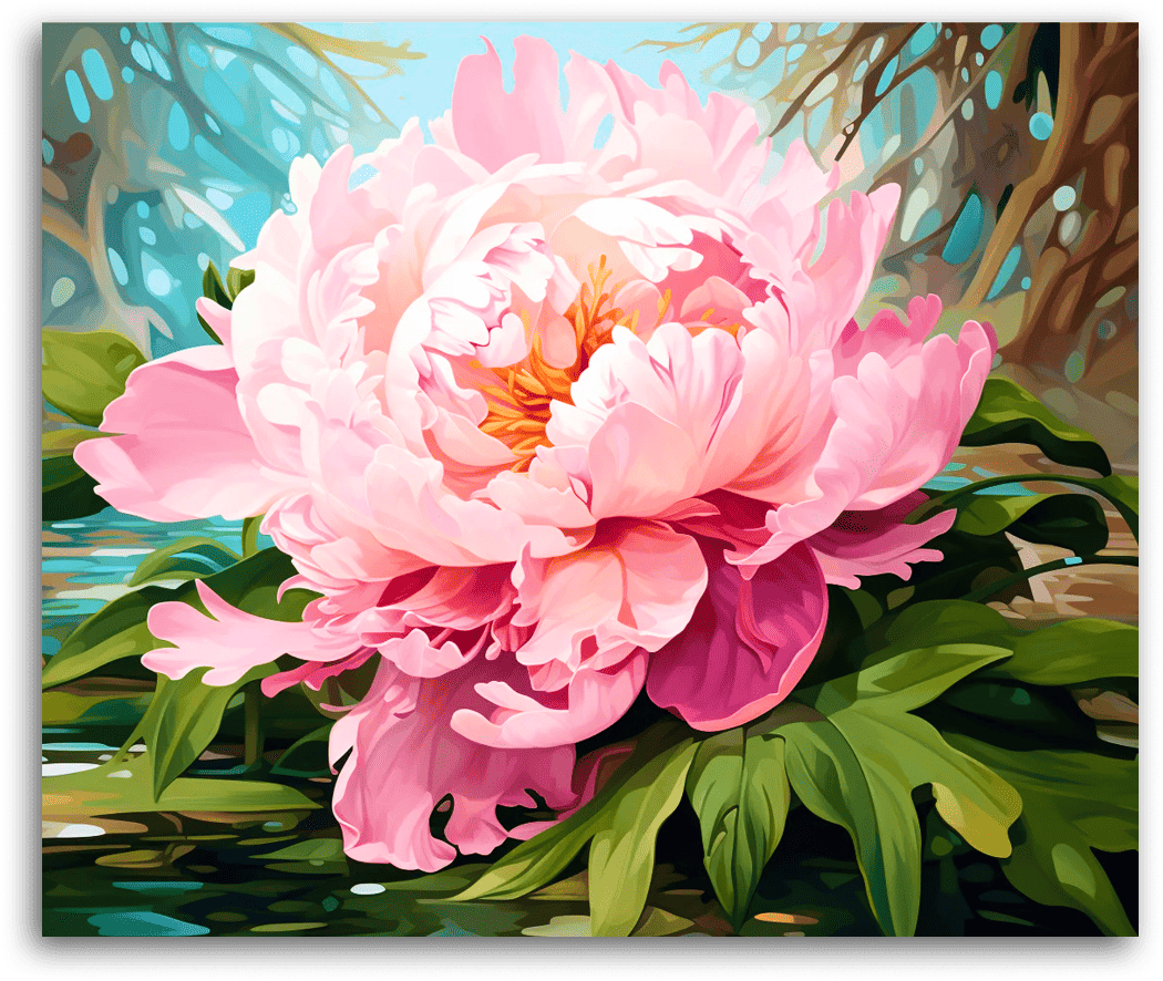 A Pink Peony by the Pond - Paint by Numbers