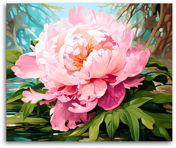 A Pink Peony by the Pond - Paint by Numbers