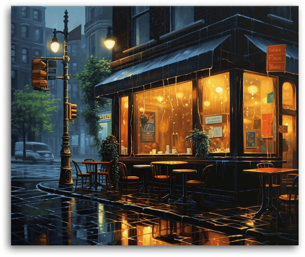 A Rainy Evening Cafe - Paint by Numbers