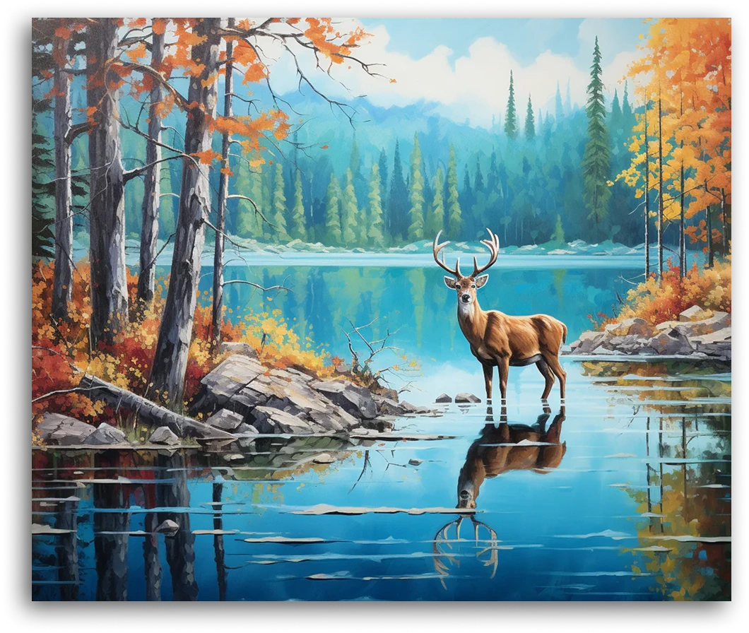 A Serene Forest Deer Reflection - Paint by Numbers