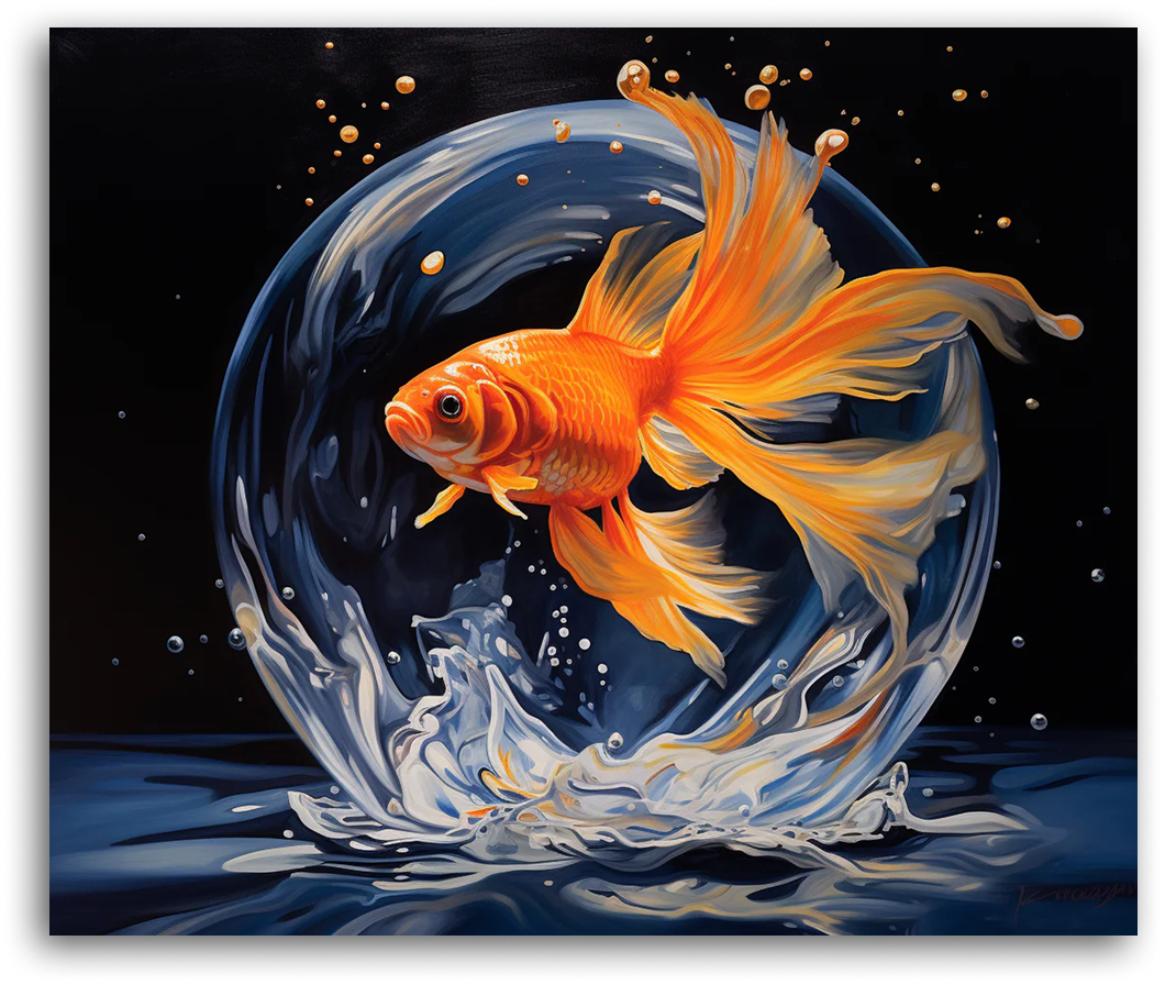 A Splashy Goldfish in an Orb - Paint by Numbers