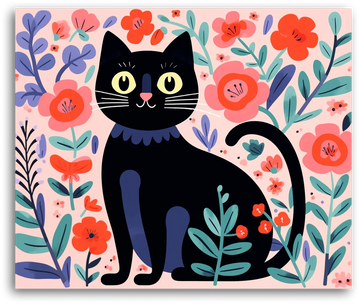 Floral Black Cat - Paint by Numbers