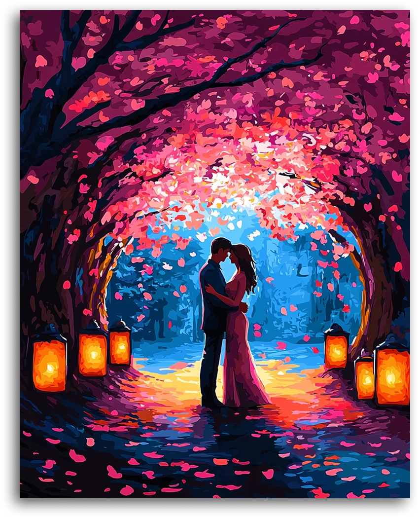 Loving Embrace Under the Cherry Blossoms - Paint by Numbers