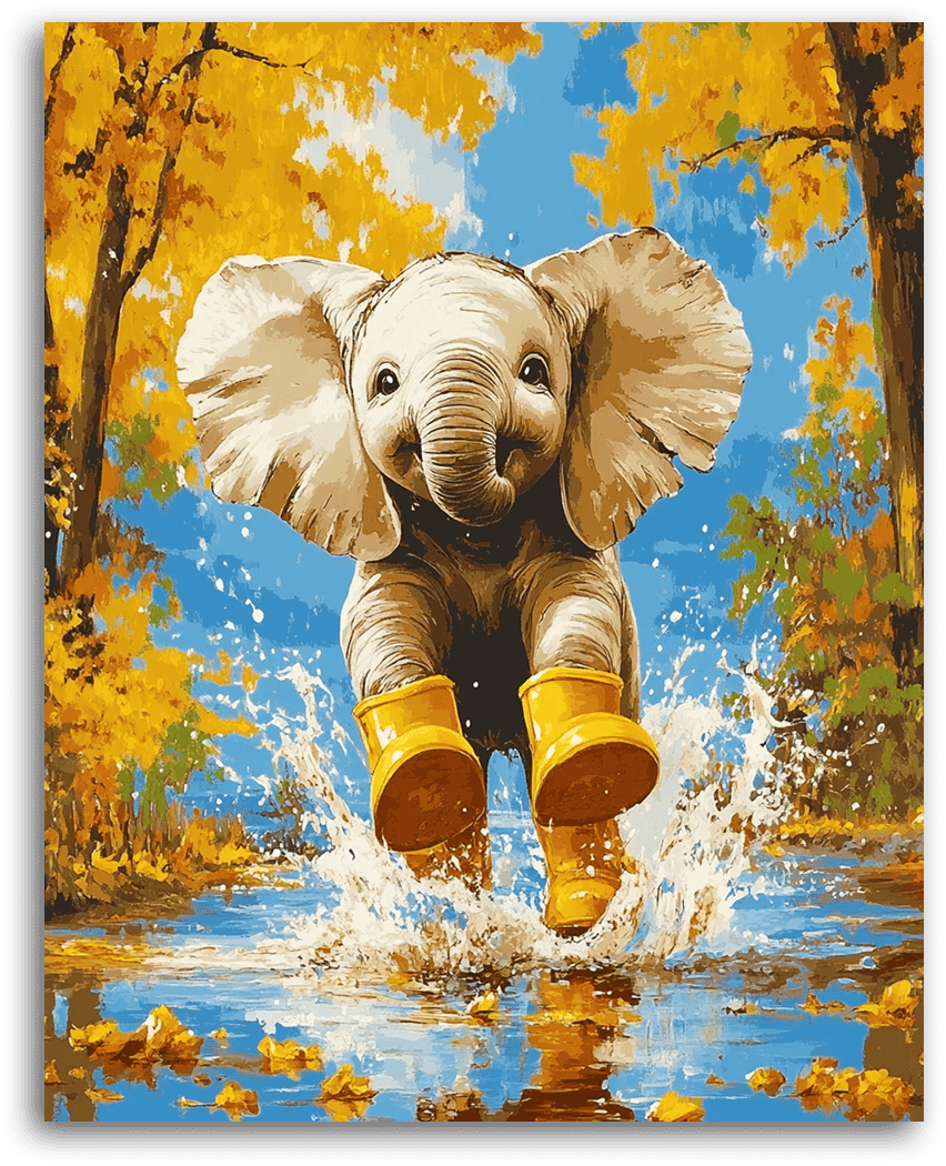 Puddle Jumping Baby Elephant - Paint by Numbers