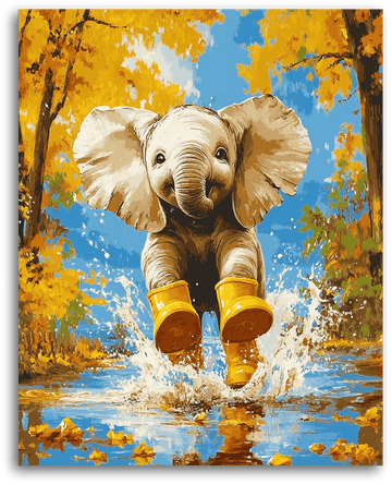 Puddle Jumping Baby Elephant - Paint by Numbers